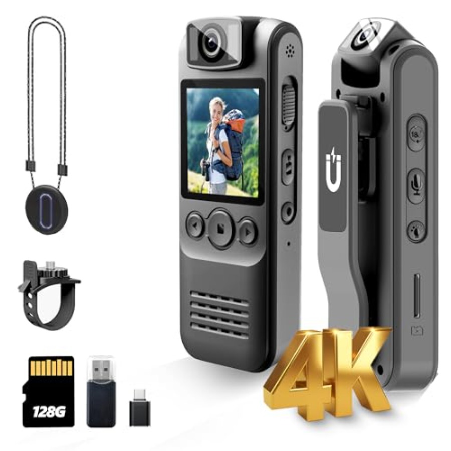 Lens Camera Clip - 4K 128GB Body Camera for Outdoor/Sports/Security/Police,