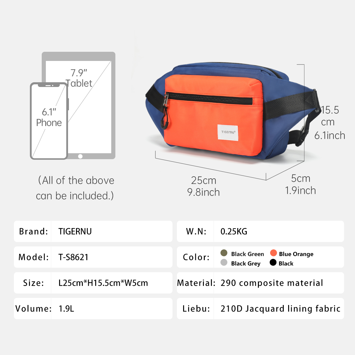 Tigernu Chest Bags For Men 7.9 - Phone Accessories For Men recension och pris