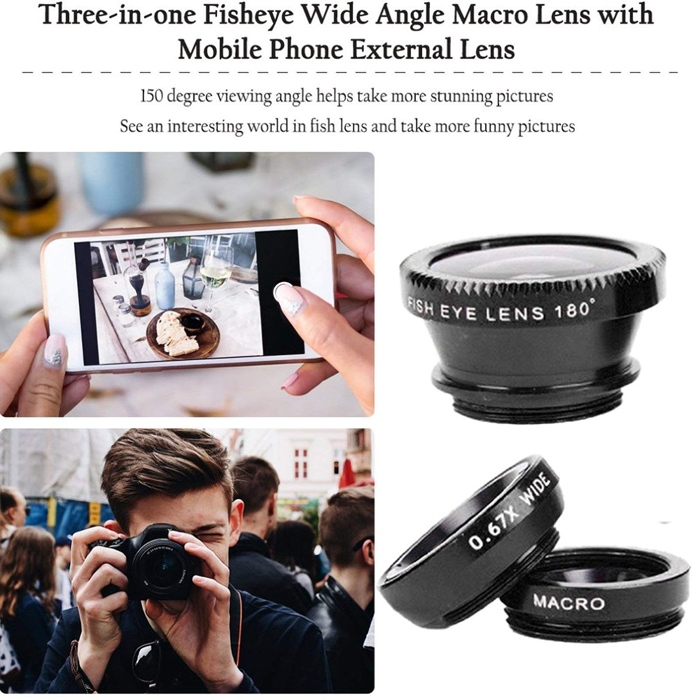 3 in1 180° Fish Eye Mobile Pho - Lens Camera Clip recension och pris